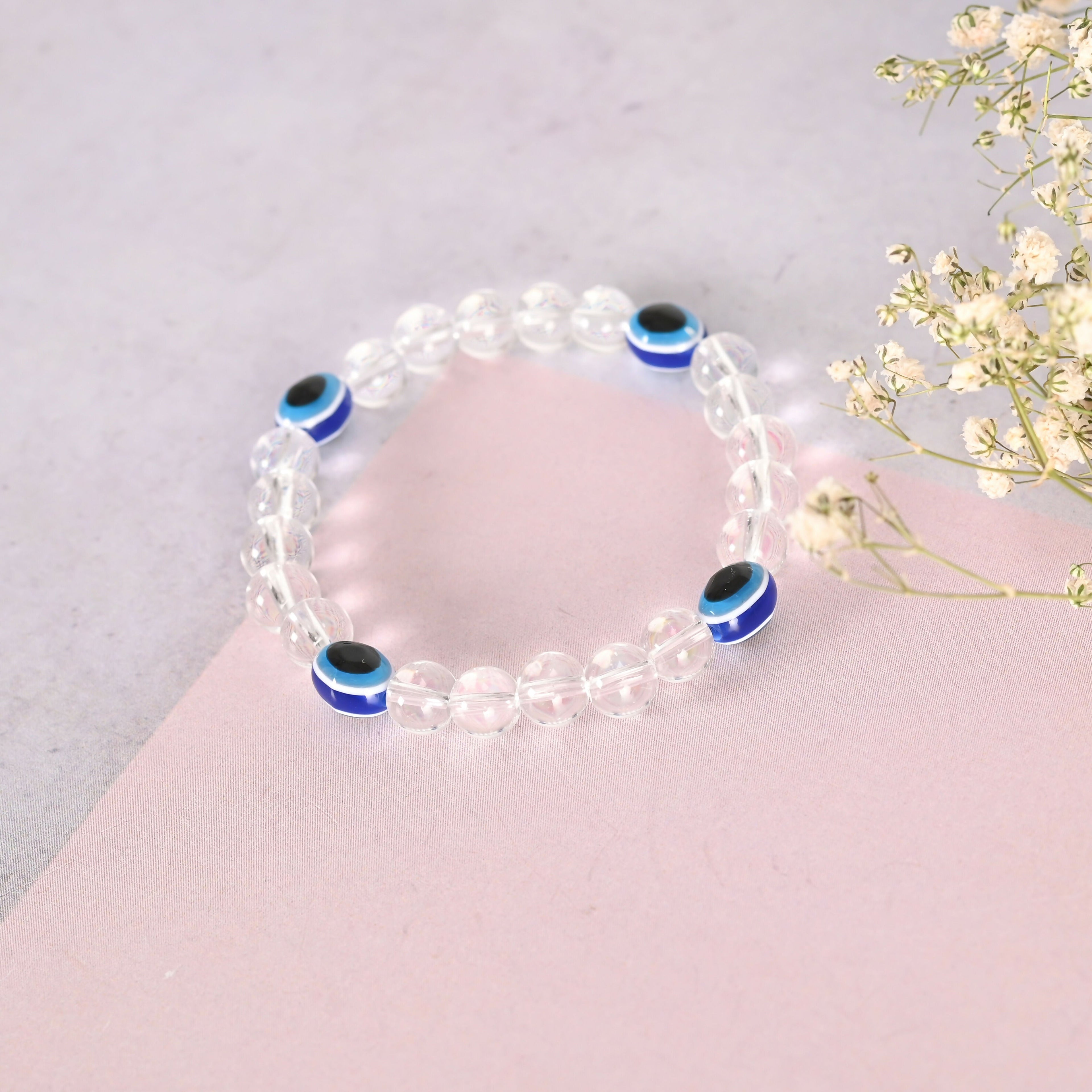 NVR Men & Women Evil Eyetransparent Beaded Elasticated Bracelet