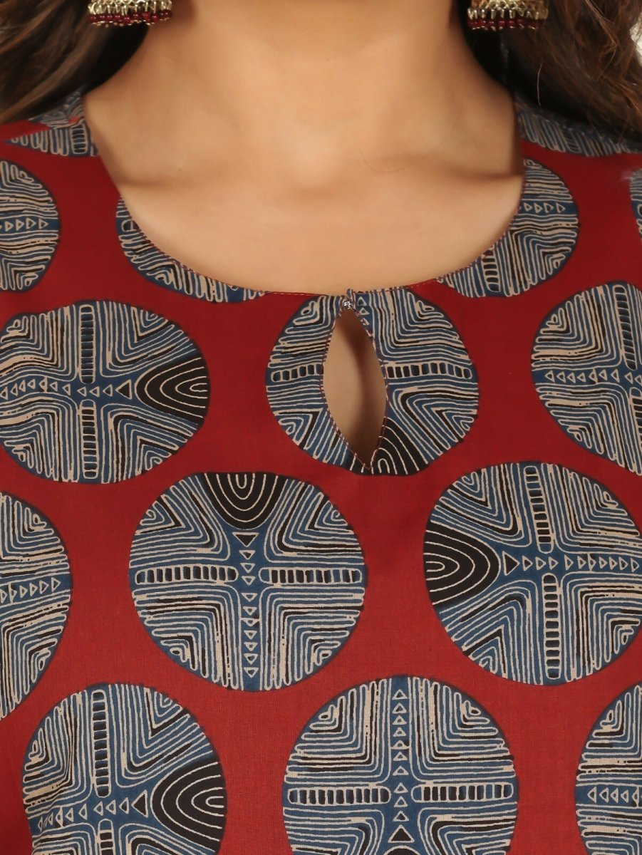 Aramya Red Soft Cotton Abstract Print Straight Kurta Palazzo Set for Women