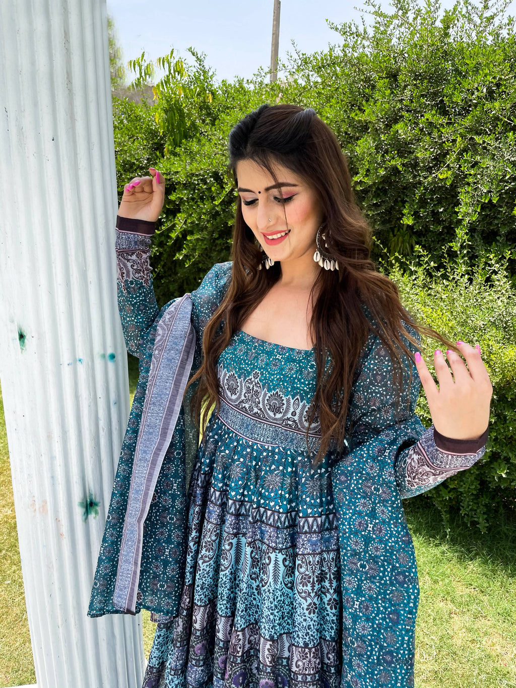 Partywear Designer Skyblue Chanderi Suit - Anbazaar