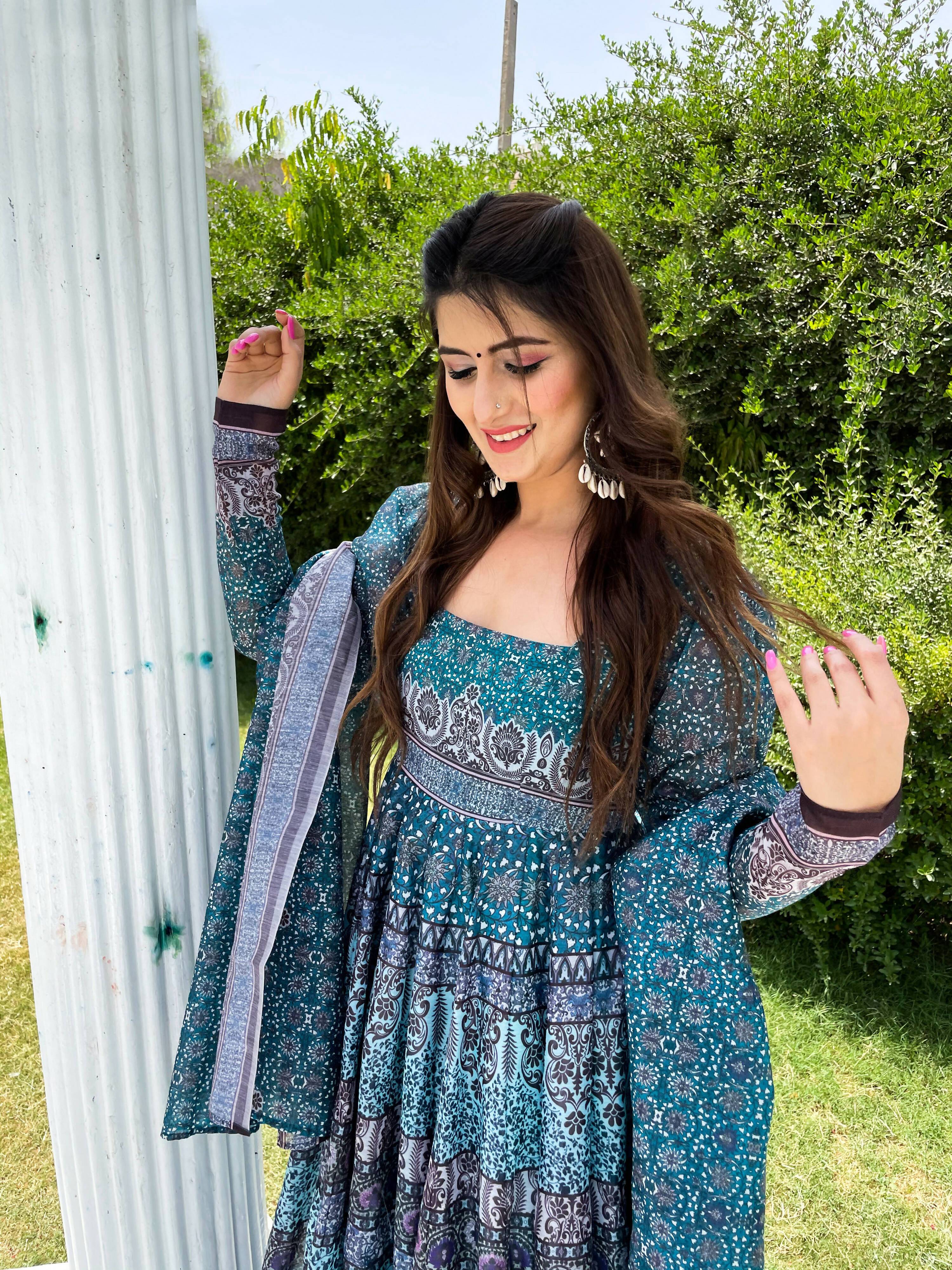 Partywear Designer Skyblue Chanderi Suit - Anbazaar