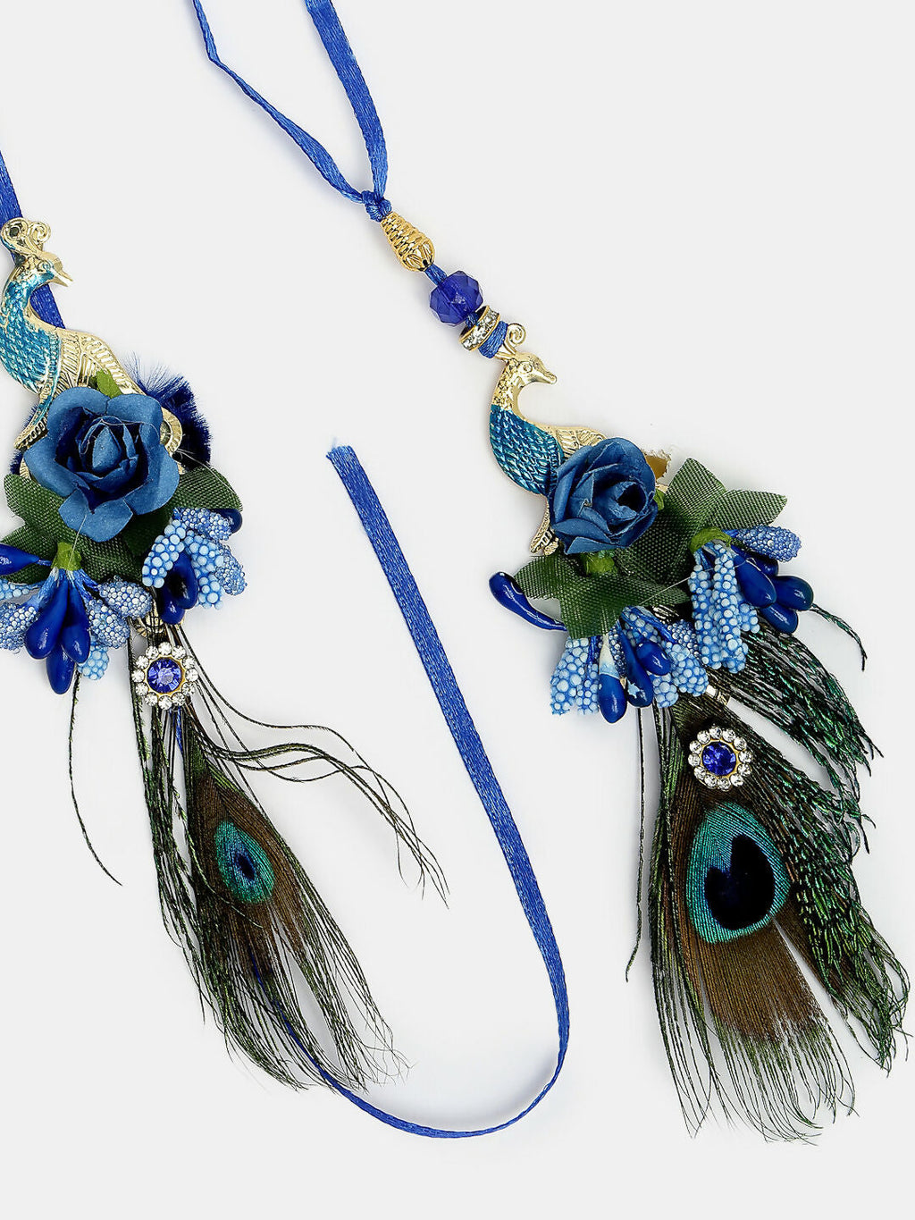 NVR Women & Men Set of 2 Blue Peacock Design Bhaiya Bhabhi Rakhi With Roli Chawal