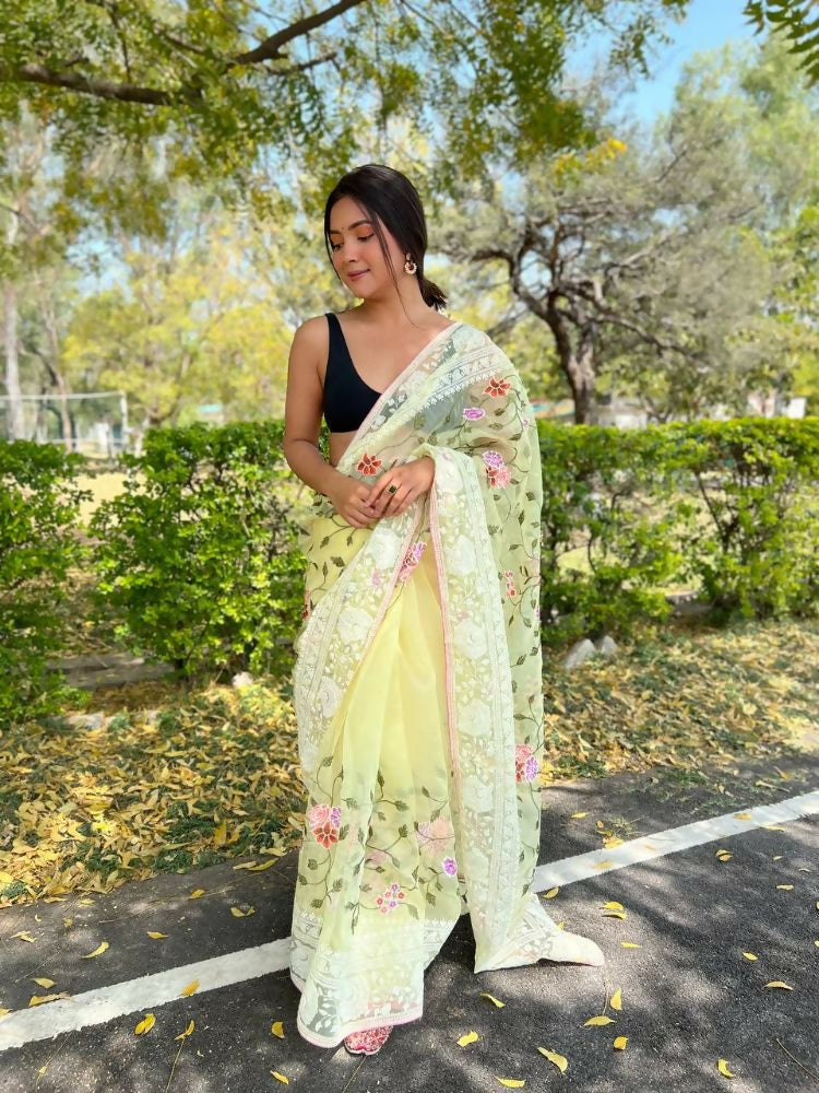 Vamsee Foolwarii Yellow Organza Saree