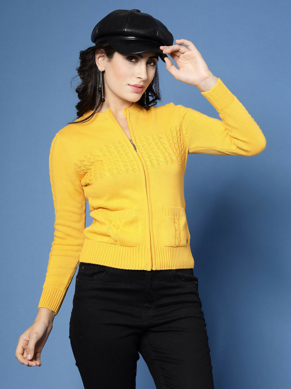 Women Winter Mustard Cotton Cardigan - Wool Trees