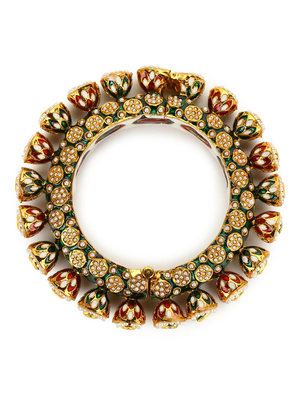 Gold-Polished Green Navratan Meenakari Bangle - Ruby Raang