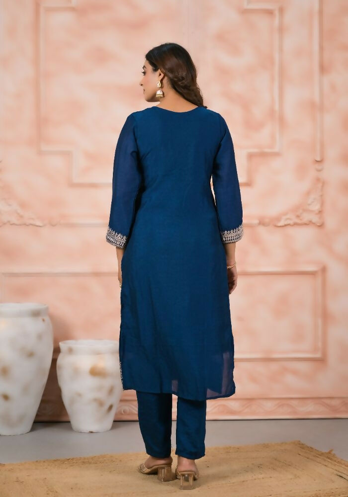 Ethnic Festive Wear Slik Petrol Stitched Suit With Dupatta - Anbazaar