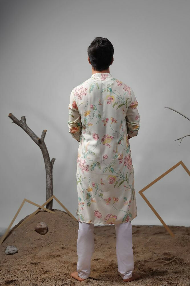 White Muslin Designer Printed Kurta Set - Mahotsav