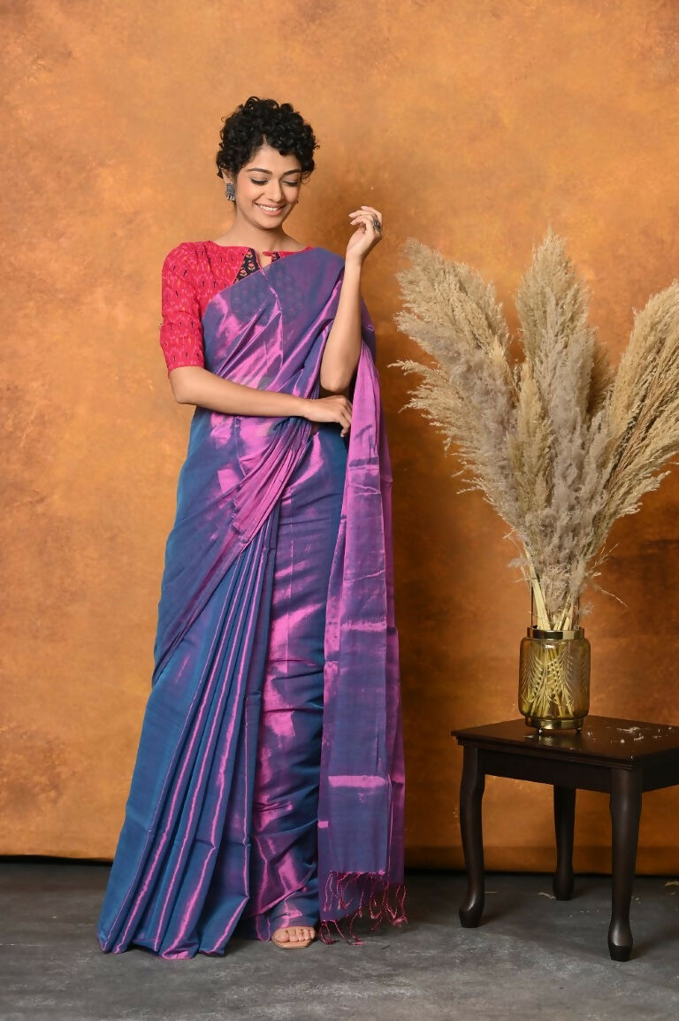 Very Much Indian Fusion Cotton Tissue Shimmer Saree - Dual Tone Purple