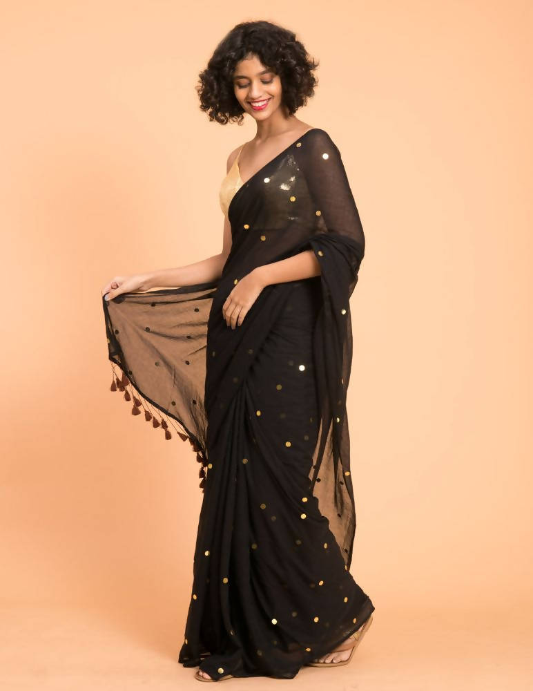 Suta Black Embellished Sequinned Pure Cotton Saree