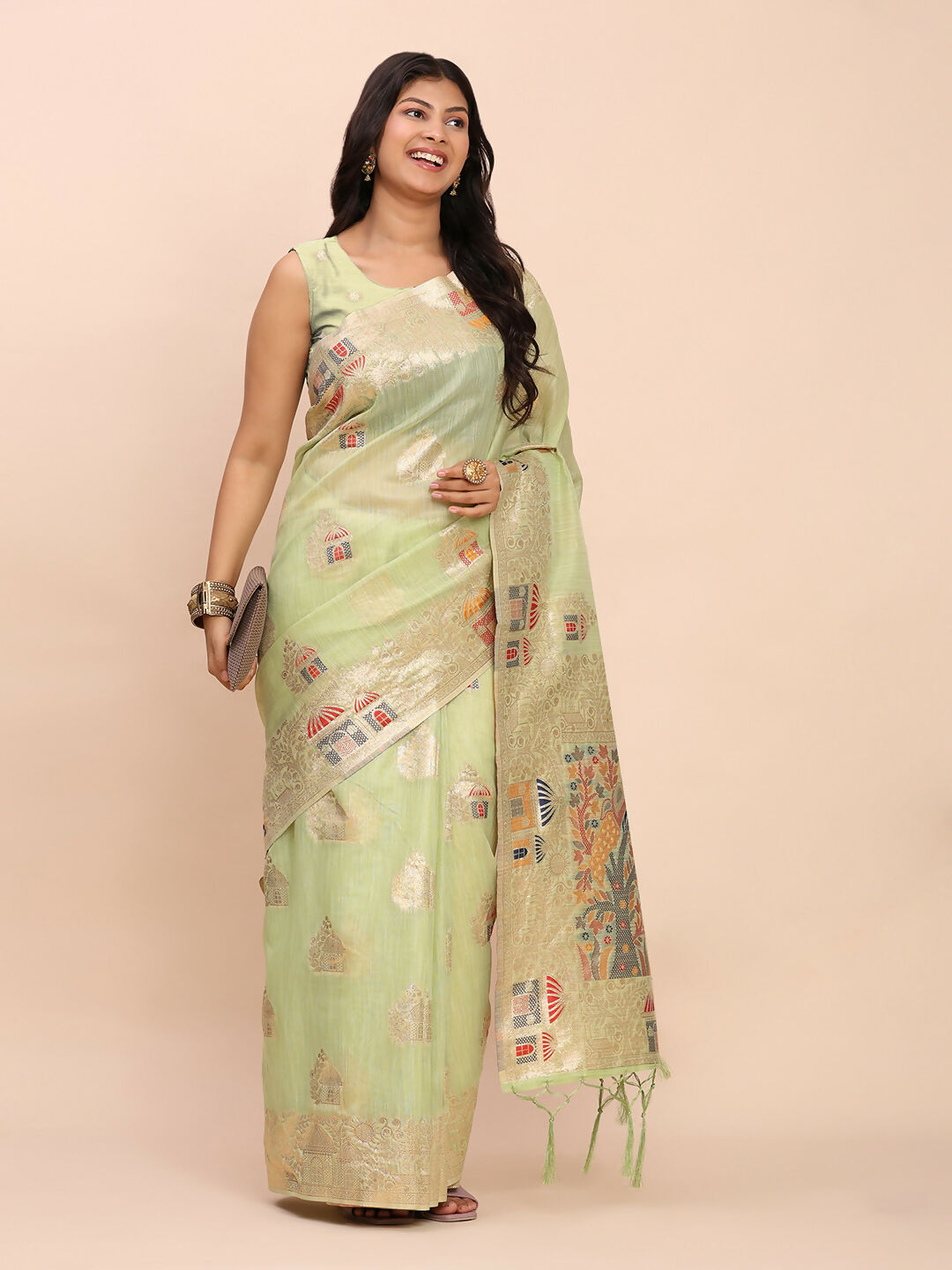 Shree Shyam Fashion Linen Cotton Light Green Saree
