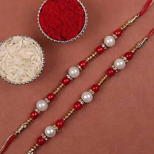 Two Pearl Rakhis & Ferrero Rocher Box