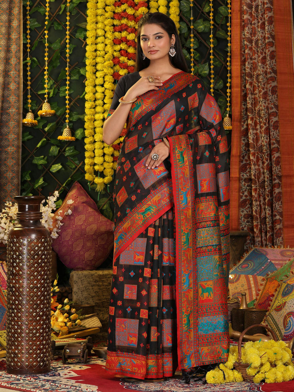 Shree Shyam Fashion Linen Cotton Black Saree