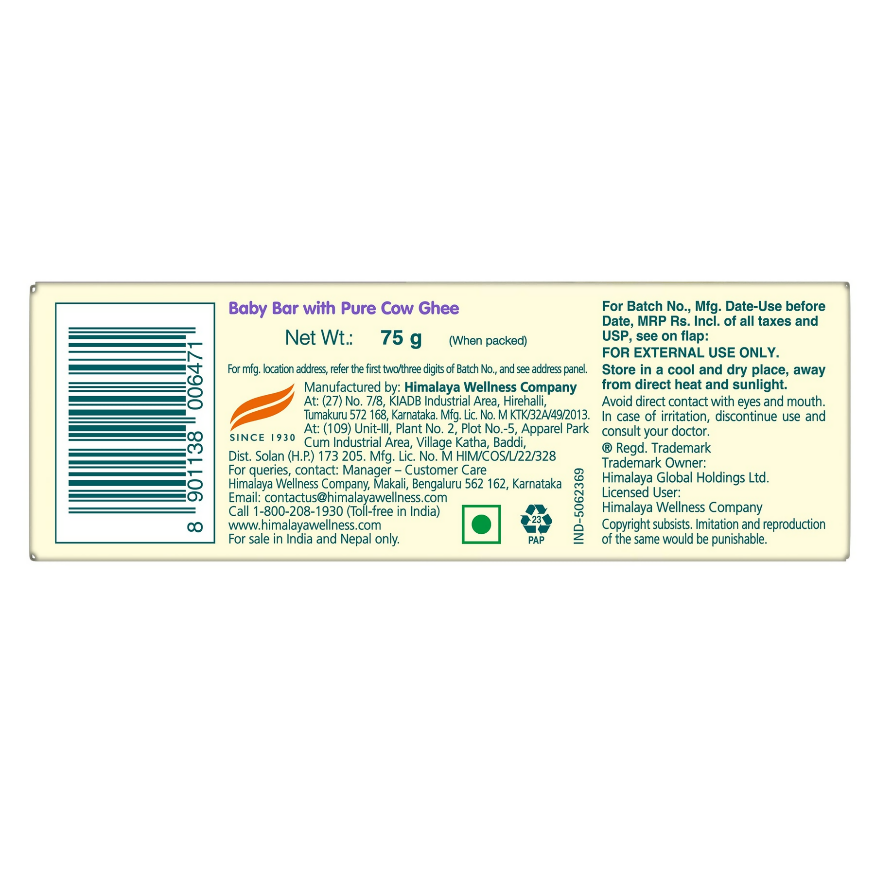 Himalaya Herbals Baby Bar with Pure Cow Ghee