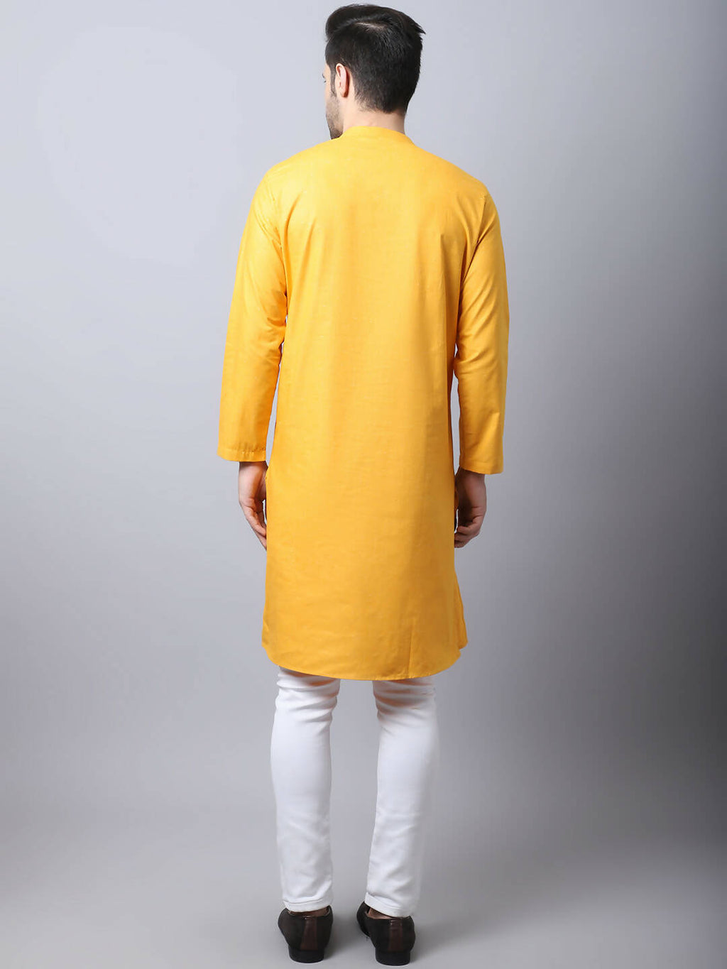 Even Apparels Yellow Pure Cotton Sherwani Kurta With Asymetrical Cut