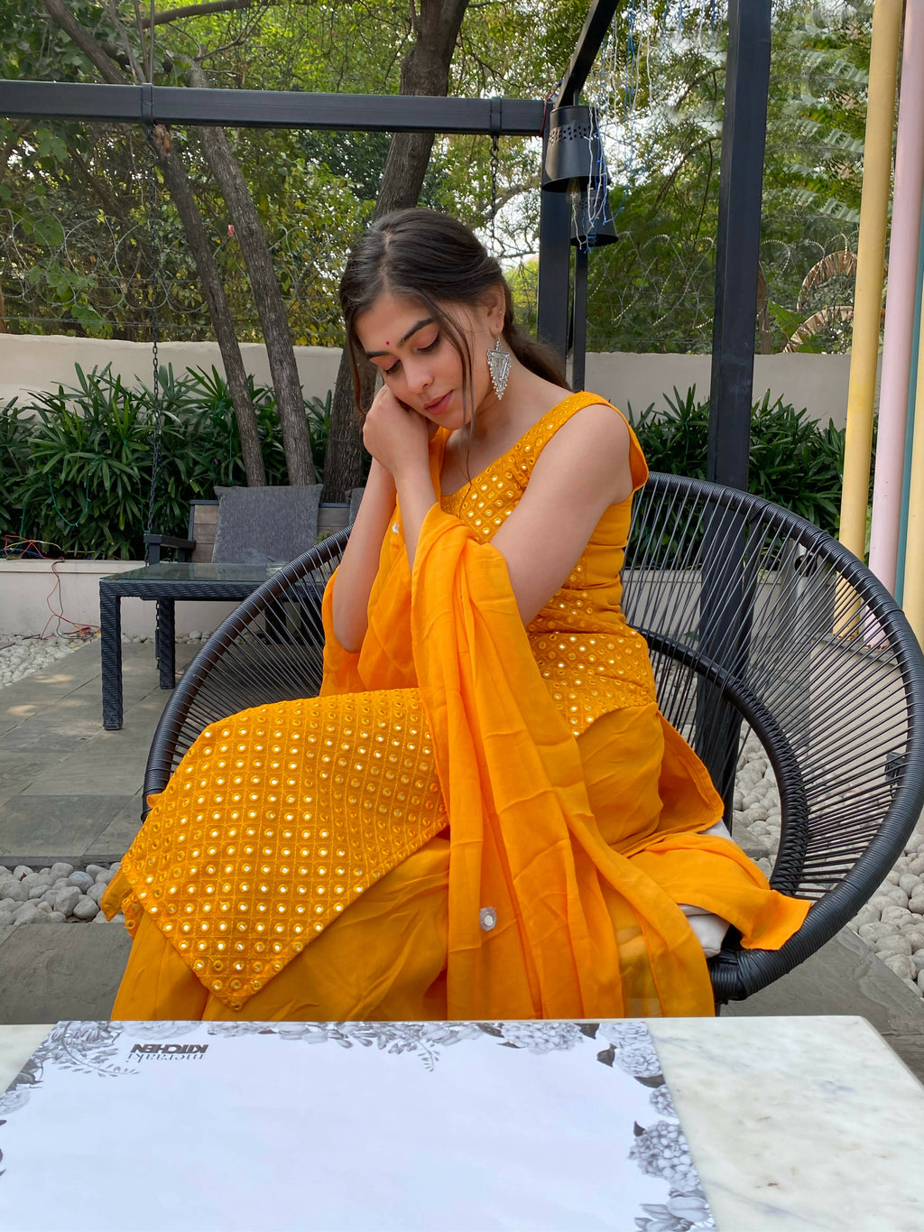 Partywear Designer Yellow Georgette Palazzo Suit - Anbazaar