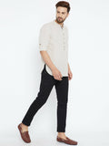 Even Apparels Beige Linen Linen Men's Kurta With Band Collar