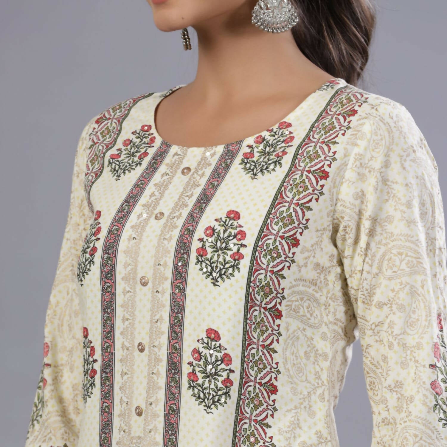 Juniper Women Yellow Rayon Printed Kurta, Pants and Dupatta Set