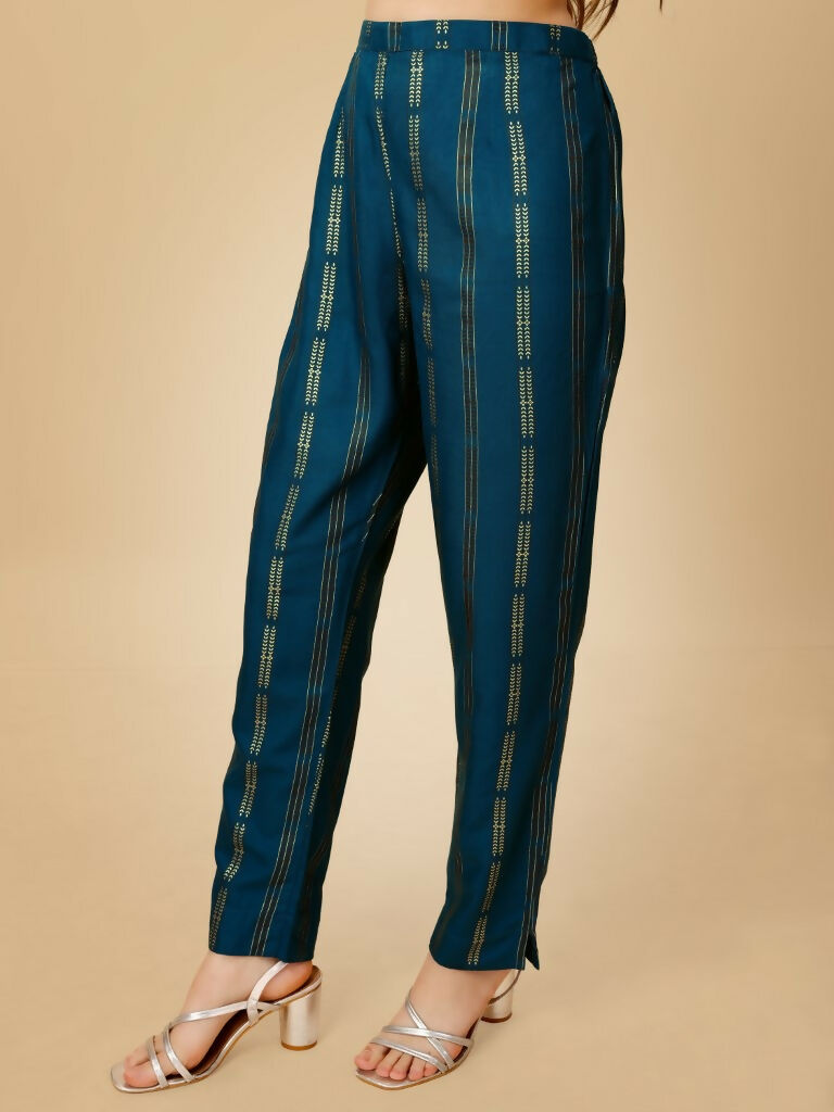Jyoti Fashion Women's Navy Blue Viscose Rayon Embroidered Kurta Pant Set