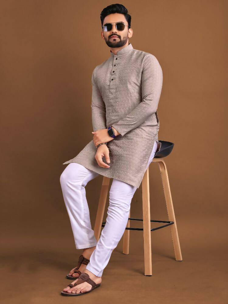 Indian Ethnic Mens Kurta Pajama Party Wear by Infinity Export - Light Brown