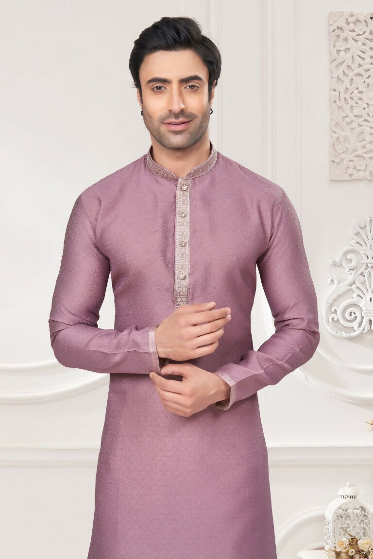 Functional Designer Men's Light Purple Jacquard Kurta With Pant - Rudra