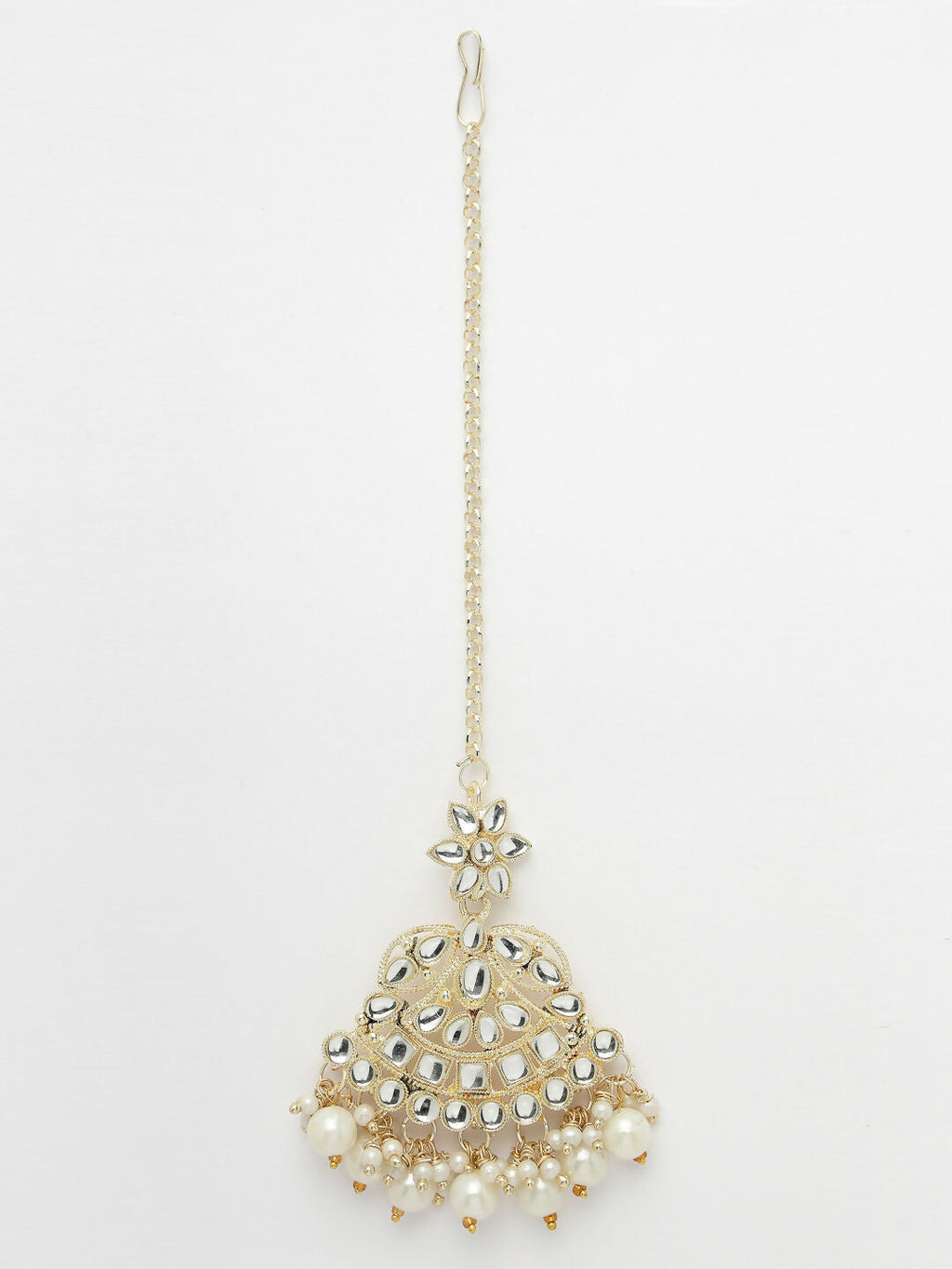 NVR Women's Gold-Polished Kundan-Studded Chandbali Earrings