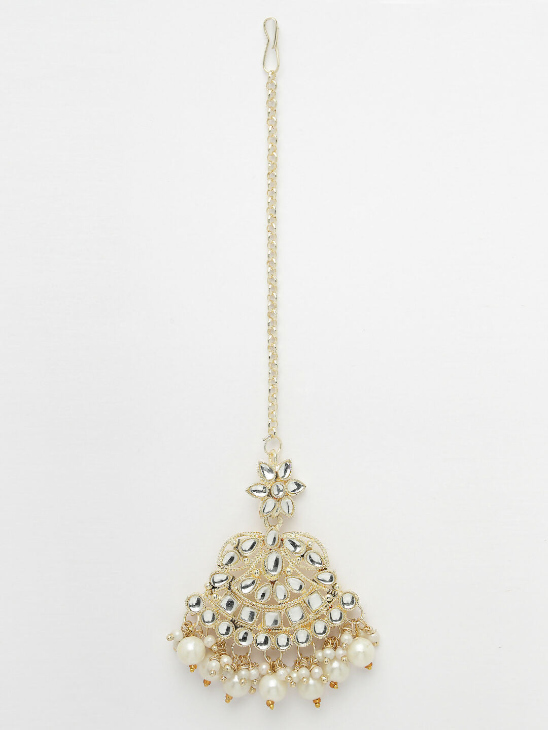 NVR Women's Gold-Polished Kundan-Studded Chandbali Earrings
