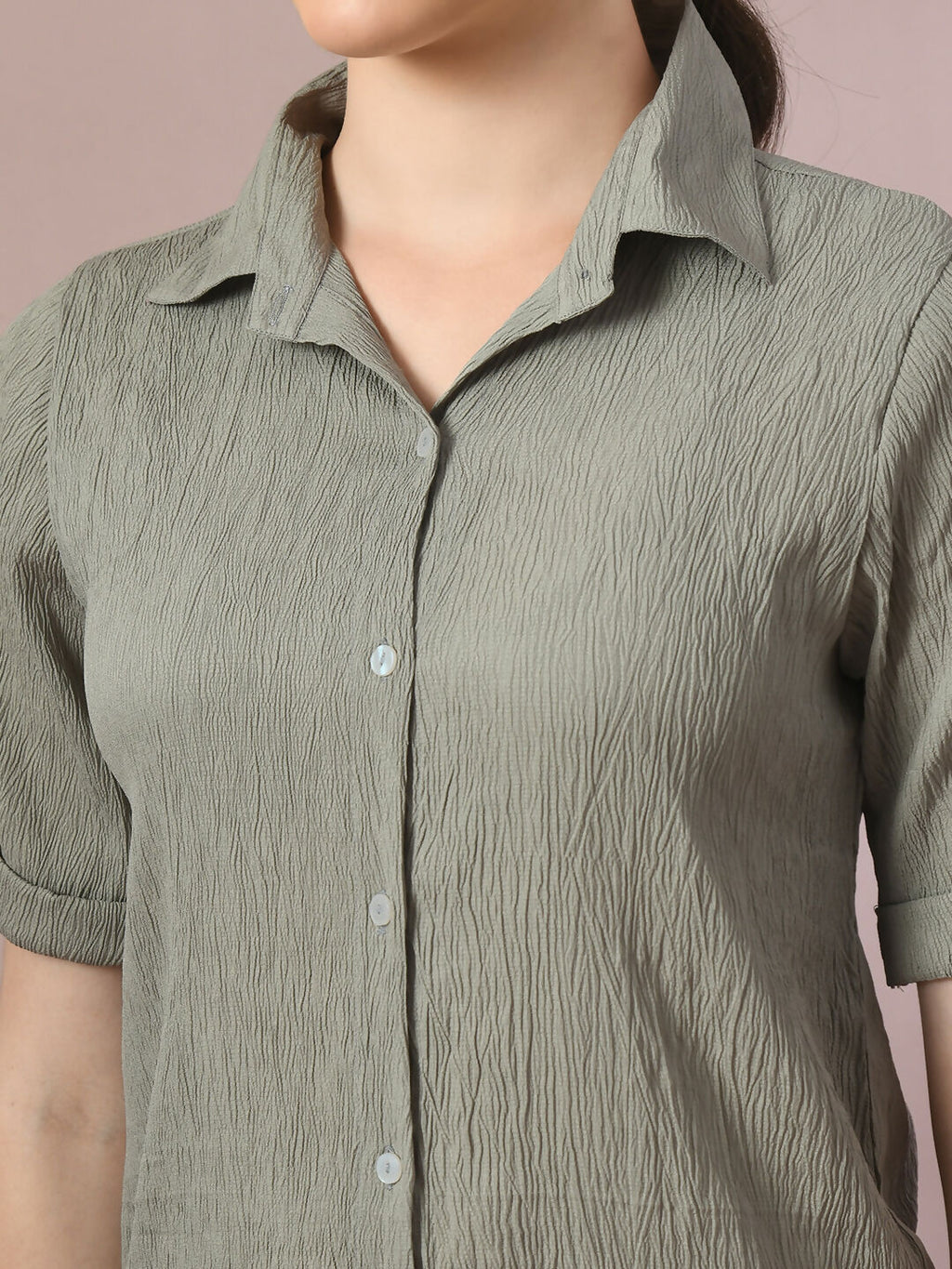 Myshka Women's Grey Solid Regular Fit Shirt