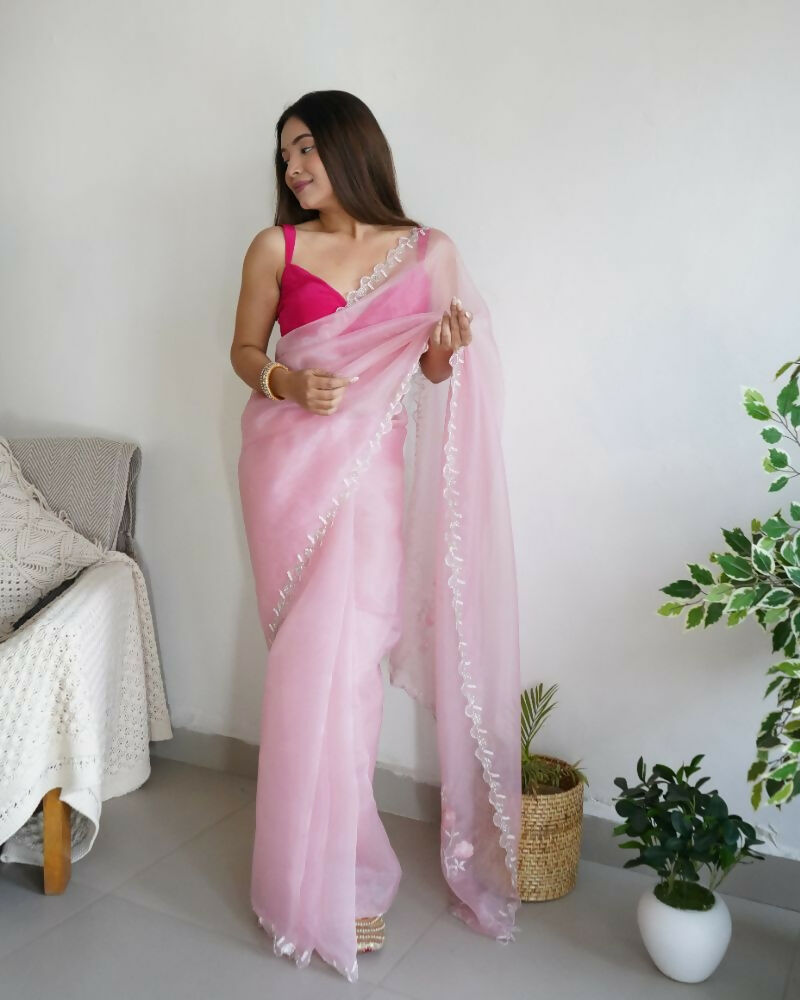 Vamsee Sheetal Peach Organza Saree