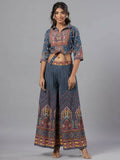Juniper Women Navy Blue Rayon Printed Clothing Set