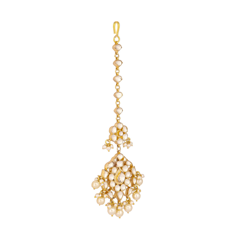 Nuyug 22K Gold-Plated Kundan Studded Maang Tikka Head Jewellery