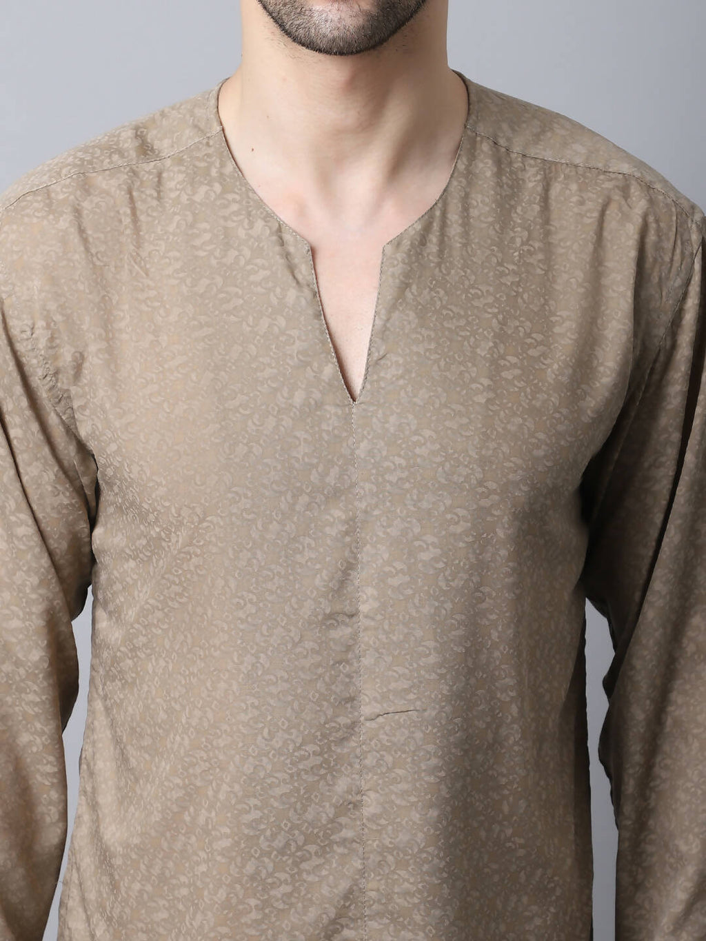 Even Apparels Beige Pure Cotton Round Neck Slit Men's Kurta