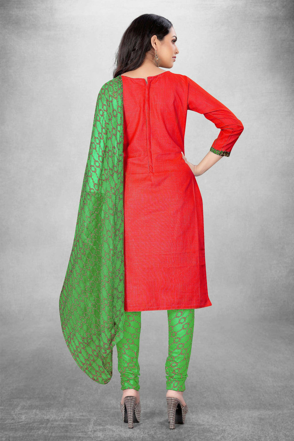 Red Cotton Printed Unstitched Dress Material - Amara