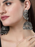 NVR Women's Silver-Plated Oxidised Dome Shaped Jhumka Earrings