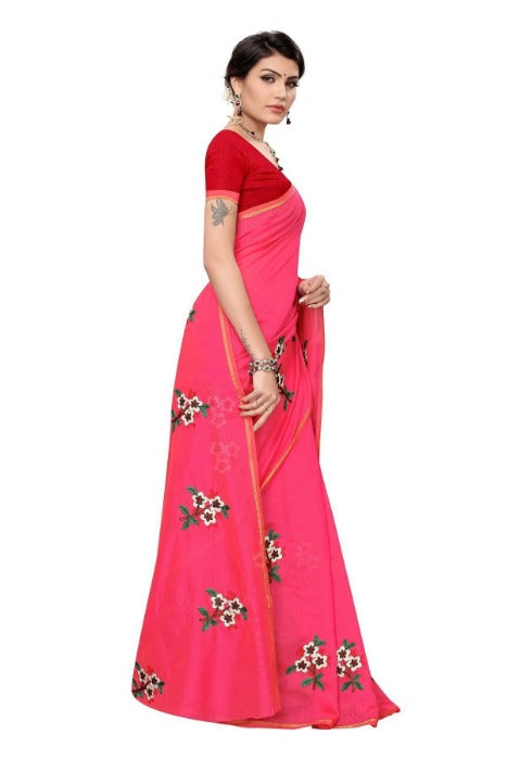 Vamika Chanderi Cotton Embroidery Pink Saree (MOGRA PINK)