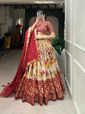 Vastranavya Exquisite Tussar Silk Lehenga Set With Perfect Floral And Patola Print Design Lehenga Choli - Red