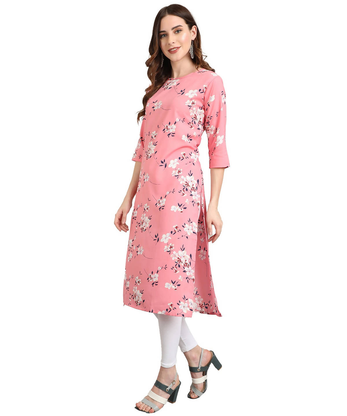 Vamika Pink French Crepe Printed Party Wear/Casual Wear Kurti