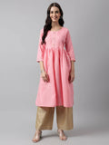 Pink Poly Cotton Solid Nayra Cut Kurta - Tirtha