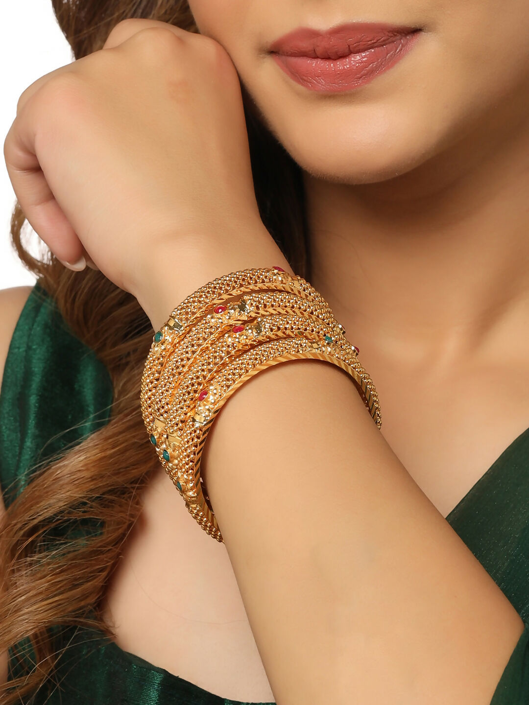 NVR Women's Set of 4 Gold-Polished Traditional Bangles