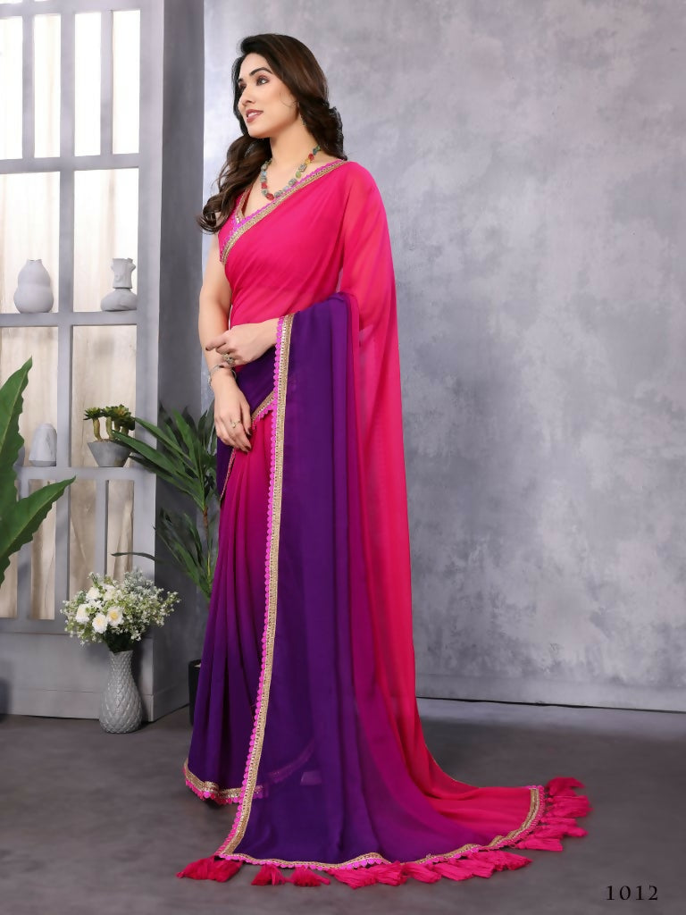 Designer Partywear Red & Blue Georgette Fancy Saree - Kanak
