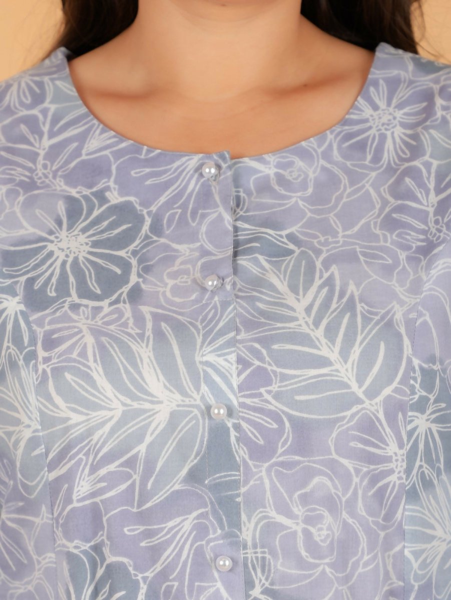 Aramya Grey Soft Cotton Floral Print A-line Kurta Set for Women