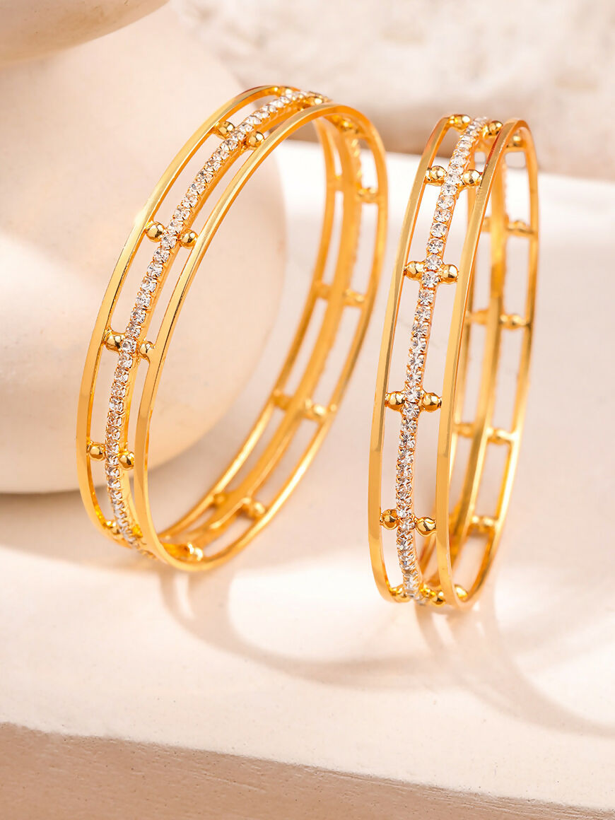 NVR Women Set of 2 Gold-Polished Traditional Bangles
