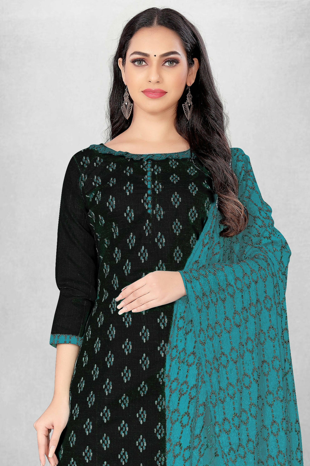 Black Cotton Printed Unstitched Dress Material - Amara