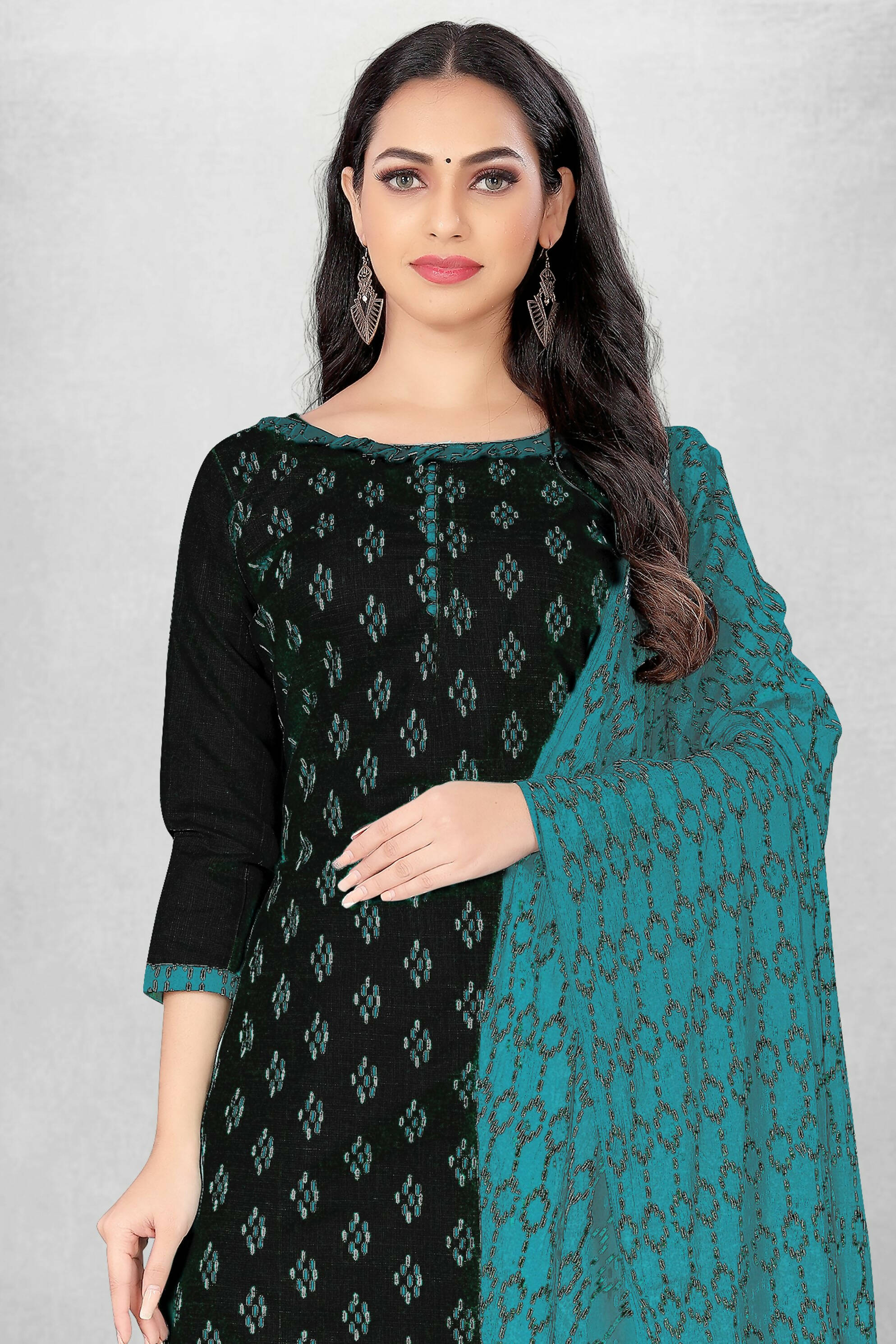 Black Cotton Printed Unstitched Dress Material - Amara