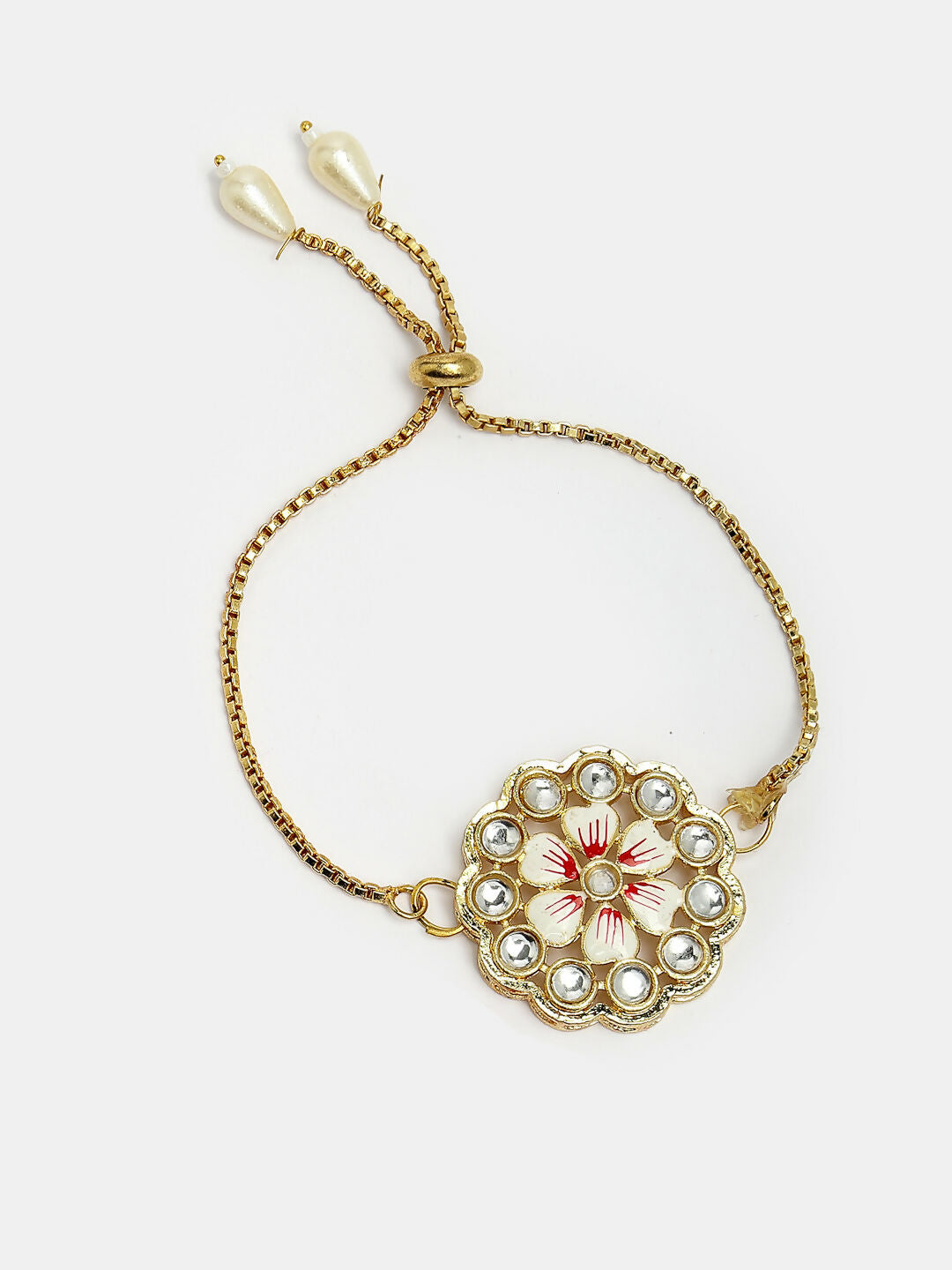 NVR Women & Men Set of 2 Gold Kundan-Studded Bhaiya Bhabhi Rakhi Set With Roli Chawal & Chocolate