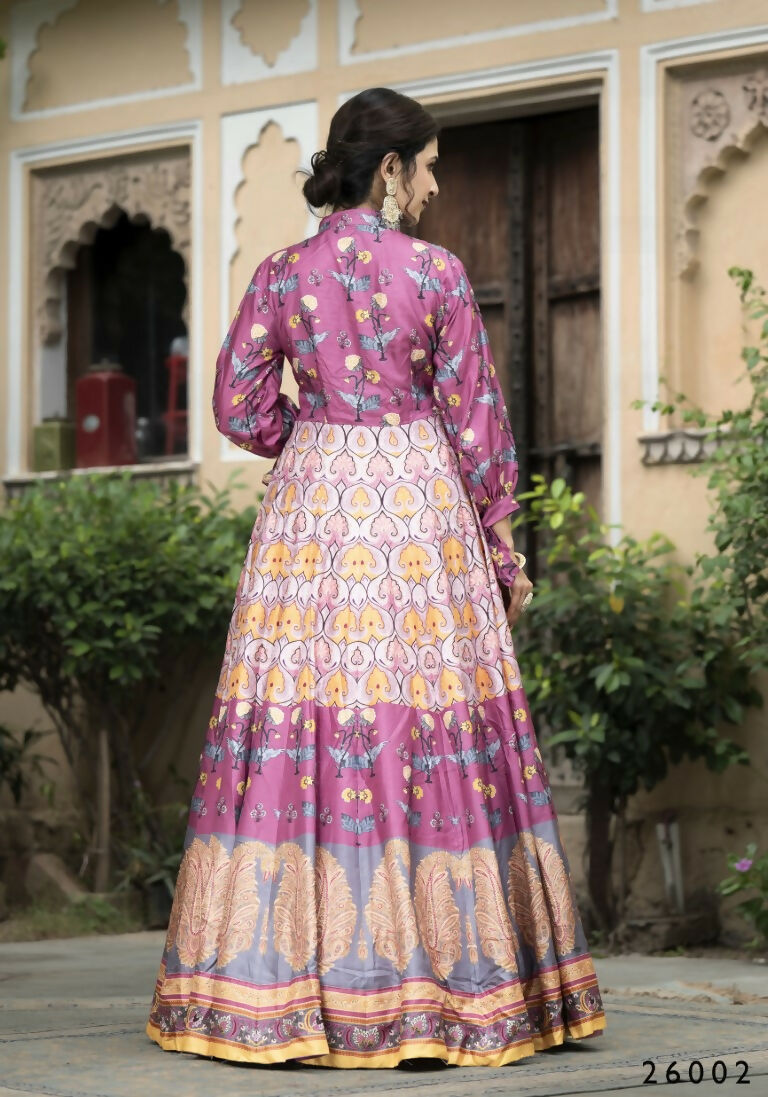 Wedding Designer Purple Soft Dola Silk Anarkali suit with Dupatta - Samanta