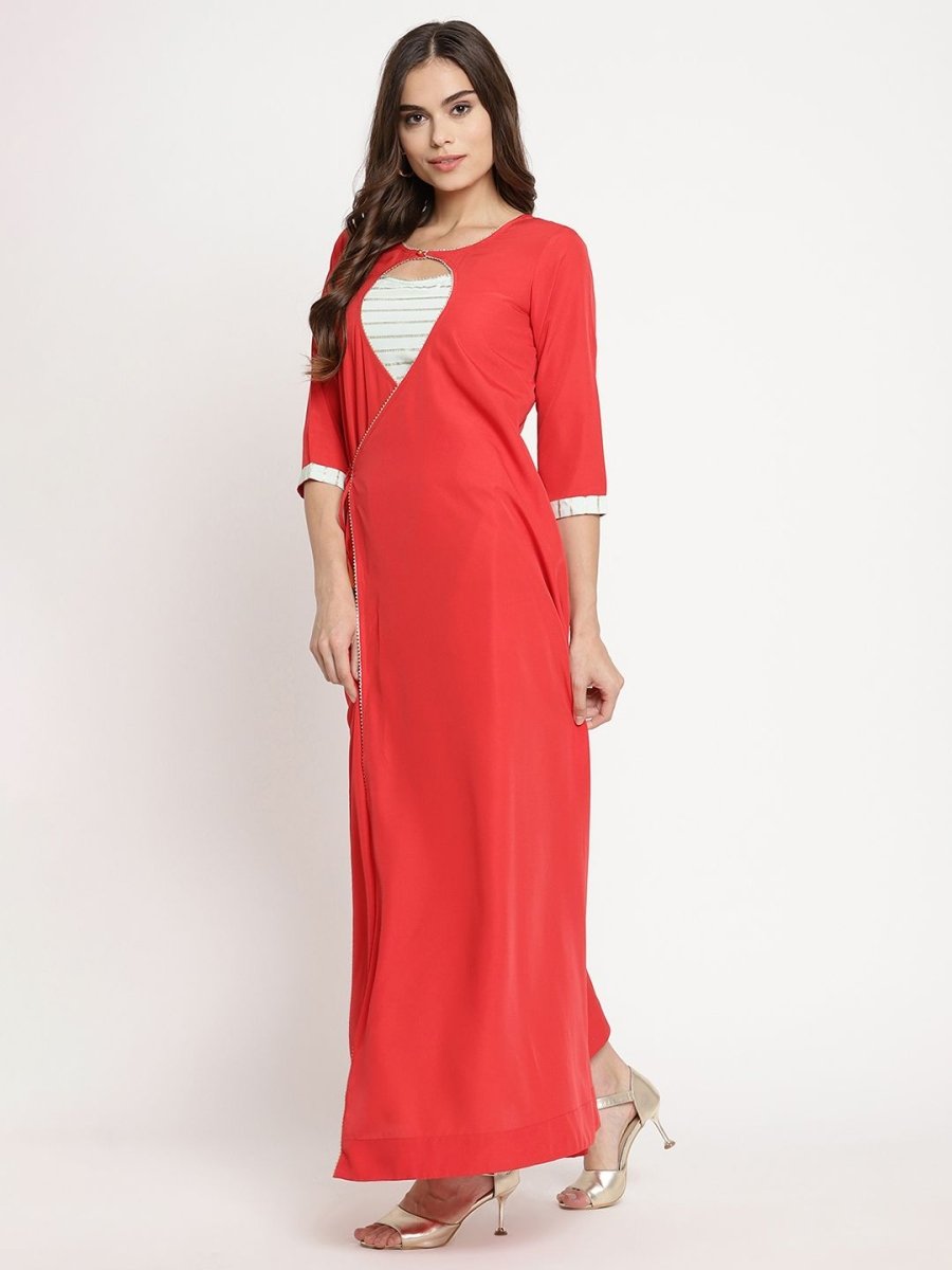 Ahalyaa Wome's Red Crepe Solid Kurta With Dupatta