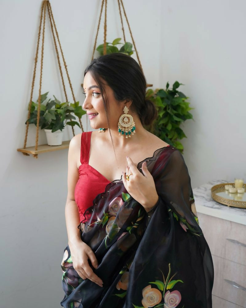 Vamsee Urvashi Black Organza Saree
