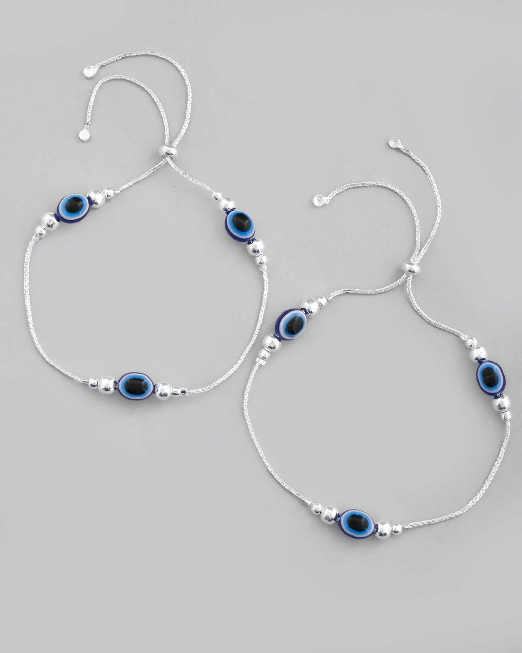 VOJ Set of 2 Silver Plated Evil Eye Anklet