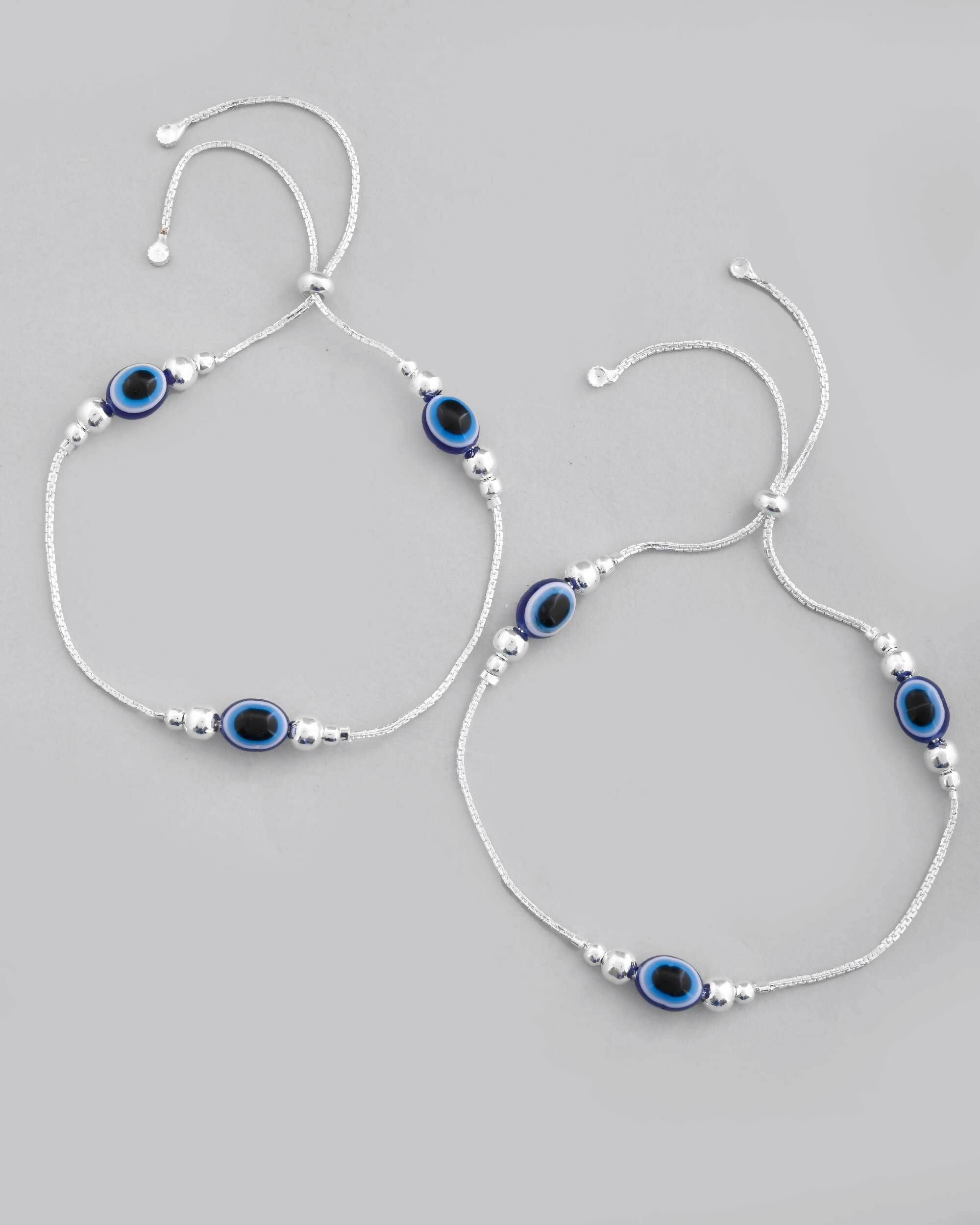 VOJ Set of 2 Silver Plated Evil Eye Anklet