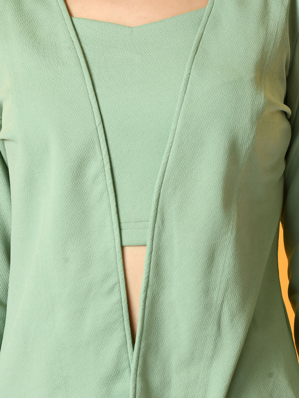 Myshka Women's Green Solid Coat With Trousers