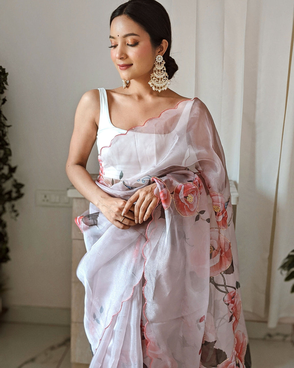 Vamsee Pinki Khatali Baby Pink Organza Saree